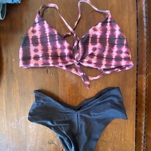 Two piece black bottom and tie dye pink top